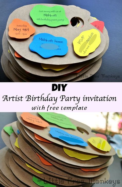 Artist Birthday Party, Kids Art Party, Birthday Party Invitations Free, Kids Painting Party, Art Party Invitations, Diy Kids Art, Painting Birthday Party, Artist Birthday, Birthday Party At Home