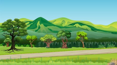 Vector mountain jungle cartoon backgroun... | Premium Vector #Freepik #vector #sky #blue #wood #nature Cartoon Jungle Background, Mountain Jungle, Cartoon Jungle, Jungle Images, Jungle Cartoon, Cartoon Mountain, Free Cartoon Characters, Vector Mountain, Bee Pictures