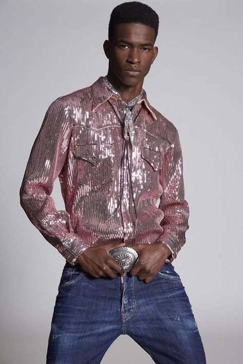 Glam Western, Denim Jacket Diy Paint, Disco Cowboy, Long Sleeve Shirts For Men, Sequin Suit, Men's Tuxedo, Diy Denim Jacket, Disco Glam, Diy Jacket