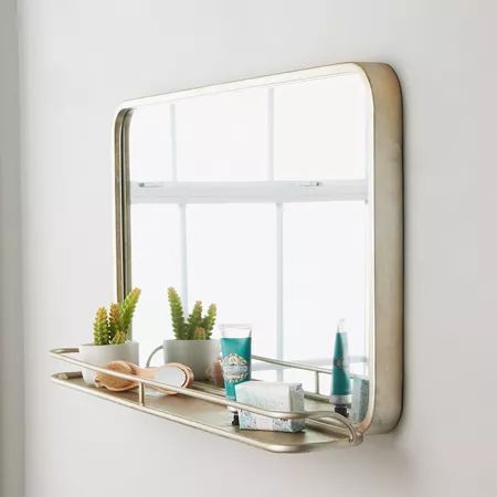 Industrial Mirror, Room Wall Decor Bedroom, Bedroom Wall Decor Ideas, Industrial Mirrors, Wall Mirror With Shelf, Storage Idea, Small Bathroom Vanities, Mirror With Shelf, Storage Mirror