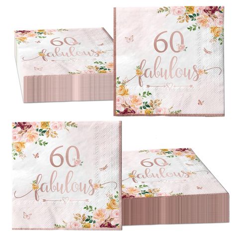 PRICES MAY VARY. 【60th Birthday Party Supplies】You will receive 40pcs of 60th Falulous Paper Napkin, with a folding size of 6.5x6.5inch and an unfolding size of 13x13inch. Using these napkins will definitely add to your party. 【High quality】Our 60th Falulous Paper Napkin is made of high-quality thick paper that is not easily damaged or torn. The patterns are brightly printed, absorb water strongly, and prevent fading, providing you with a happy 60th birthday party atmosphere. 【60th Falulous Them 80 Birthday Party Ideas Decoration, 60th Birthday Party Favors, 80th Birthday Party Decorations, Napkin Rose, 60th Birthday Decorations, Rose Gold Party Decor, Happy 80th Birthday, Gold Dining, Happy 60th Birthday