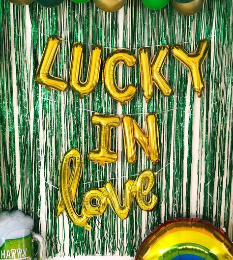 "CELEBRATE YOUR LUCKY LOVE THIS ST PATRICKS DAY! Letter Balloons are roughly 13.5 inches tall when inflated This listing includes one set of balloons that spells out \"LUCKY IN love\" and/or the add-on balloons Balloon Garland is sold seperately here: https://www.etsy.com/listing/769412210/balloon-garland-st-patricks-day-party?ref=shop_home_active_1 Balloons come flat and deflated You can inflate them yourself with air and a straw These balloons are meant to be taped to the wall The letter ballo Day Party Decorations, Engagement Party Decor, St Patricks Day Party, Love Banner, Irish Theme, Stag And Doe, Bachelorette Party Weekend, Buck And Doe, Bid Day Themes