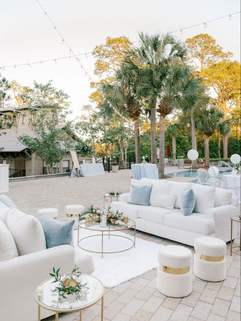 Blue poolside cocktail hour!

#poolsidecocktail #happyhour #weddingcocktail #wedding #30a #weddingplanner #peachandpearlevents Cocktail Hour Lounge Area, Wedding Cocktail Lounge, Poolside Wedding Reception, Outdoor Cocktail Party, Pool Cocktails, 30a Florida, Pool Wedding, Beachy Wedding, Outdoor Cocktail