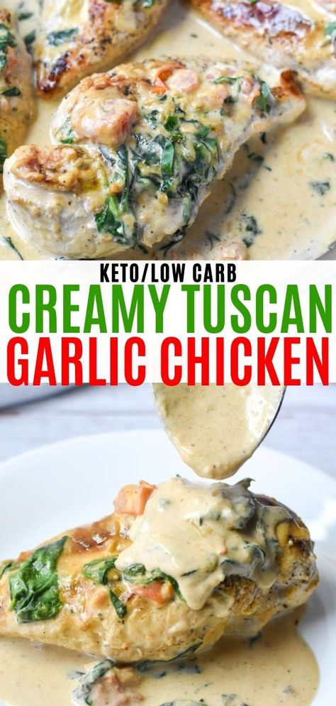 Low Sugar Diet Recipes, Creamy Tuscan Chicken, Creamy Tuscan Garlic Chicken, Low Calorie Chicken, Dinner Recipes Healthy Low Carb, Tuscan Garlic Chicken, Creamy Chicken Recipes, Italian Chicken Recipes, Low Carb Low Fat Recipes