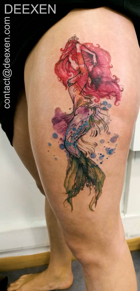 Color Mermaid Tattoo, Watercolor Mermaid Tattoo, Work Photos, Part Of Your World, Watercolor Mermaid, Inked Tattoo, Mermaid Tattoo, Mermaid Tattoos, My Tattoo