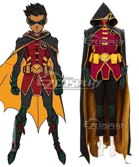 Batman Damian Wayne, Batman Damian, Teen Titans Outfits, Damian Wayne Robin, Robin Damian Wayne, Robin Outfit, League Of Heroes, Robin Costume, Robin Cosplay