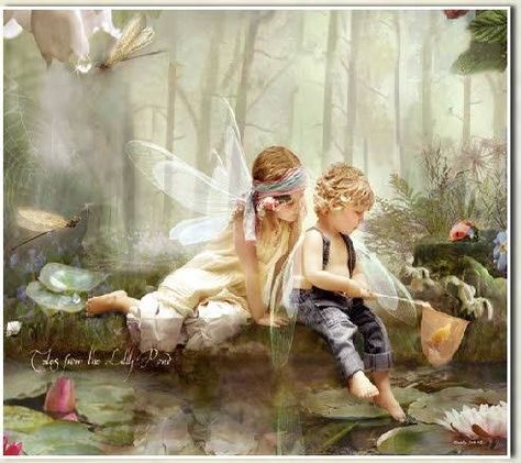 girl and boy Fairy Whispers, Charlotte Bird, Faerie Wings, Lilly Pond, Fairy Glen, Magical Kingdom, Fairy Pictures, Fairy Artwork, Fairy Friends