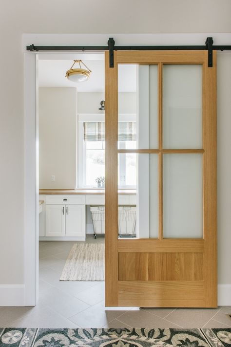 Sliding Glass Barn Doors, Laundry Room Doors, Barn Door Designs, Casa Country, Glass Barn Doors, Glass Doors Interior, Kitchen Doors, Home Decor Online, Laundry Room Design