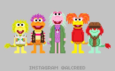 Muppet Pixel Art, C2c Squares, Hama Mini, Grid Patterns, Seed Bead Projects, Hamma Beads, Fraggle Rock, Pixel Art Templates, Bead Projects