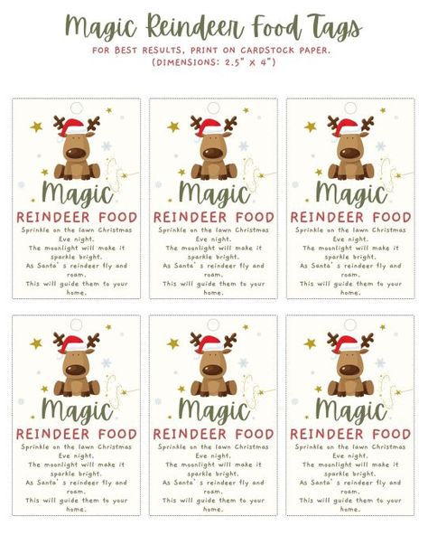 Reindeer Food Printable Free, Santa Placemats, Magic Reindeer Food Printable, Reindeer Food Label, Reindeer Food Printable, Magic Reindeer Food, Christmas Treat Bags, Christmas Sprinkles, Door Tags