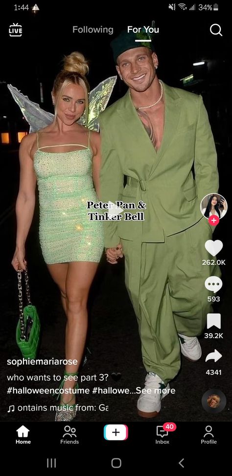 Peterman And Tinkerbell Costume, Tinker Bell Peter Pan Costumes, Tinker Bell Couples Costume, Peter Pan And Tinkerbell Costume Couple, Tinker Bell And Peter Pan Costume Couple, Tinkerbell Peter Pan Costume, Tinker Bell And Captain Hook Costume, Tinker Bell And Peter Pan Costume, Tinkerbell And Captain Hook Costume