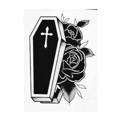 Black Coffin Tattoo Design, Coffin Cover Up Tattoo, Coffin With Roses Tattoo, Coffin Shape Tattoo, Gothic Coffin Tattoo, Coffin American Traditional Tattoo, Traditional Casket Tattoo, Vampire Coffin Tattoo, Coffin Tattoo Stencil