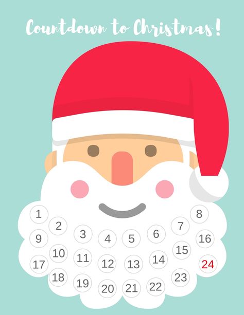 Santas Beard Advent Calendar, Santa's Beard Countdown, Countdown Calendar Printable, Santa Countdown, Printable Christmas Ornaments, Xmas Countdown, Christmas Ornament Template, Christmas Tree Advent Calendar, Printable Advent Calendar