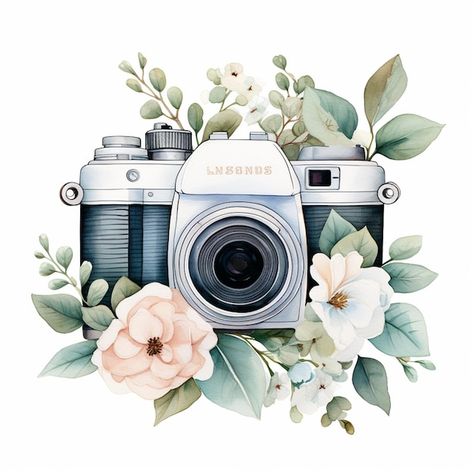 Watercolor camera vectors, photos and PSD files | Free download Camera With Flowers, Watercolor Camera, Cassiopeia Constellation, Camera Art, Scrap Ideas, File Free, Psd Files, Flowers And Leaves, Constellations