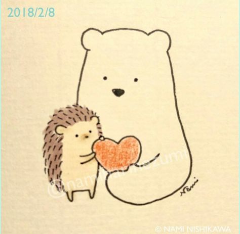 Bear And Hedgehog, Hedgehog And Bear Drawing, Hedgehog Drawing, Hedgehog Illustration, Hedgehog Art, Cute Hedgehog, Kawaii Doodles, Journal Doodles, Hedgehogs