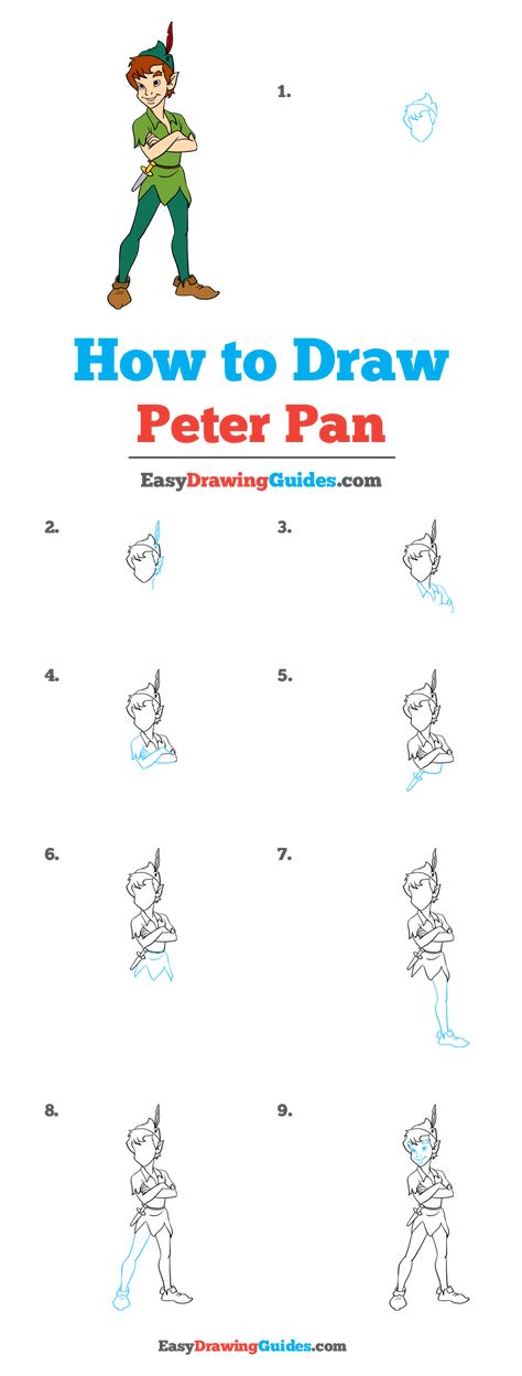 How To Draw Peter Pan, Peter Pan Drawing Easy, Peter Pan Drawing, Pan Drawing, School Drawings, Peter Pan Art, Blending Colored Pencils, Easy Disney Drawings, Drawing Instructions