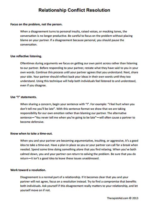 Relationship Conflict Resolution Preview Communication Skills For Couples, Communication Worksheets For Couples, Free Marriage Counseling Worksheets, Interpersonal Relationships Activities, Couples Therapy Communication, Couples Conflict Resolution Worksheet, I Statements Counseling, Conflict Resolution For Couples, Couples Communication Worksheets