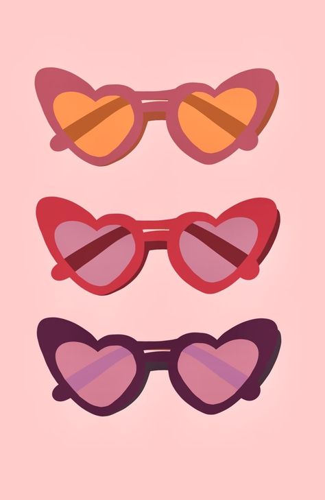 Preppy Glasses Wallpaper, Heart Glasses Illustration, Wall Collage Retro, Pink Heart Sunglasses, Glasses Wallpaper, Cowboy Valentines, Wallpaper Printable, Glasses Tattoo, Vintage Motel