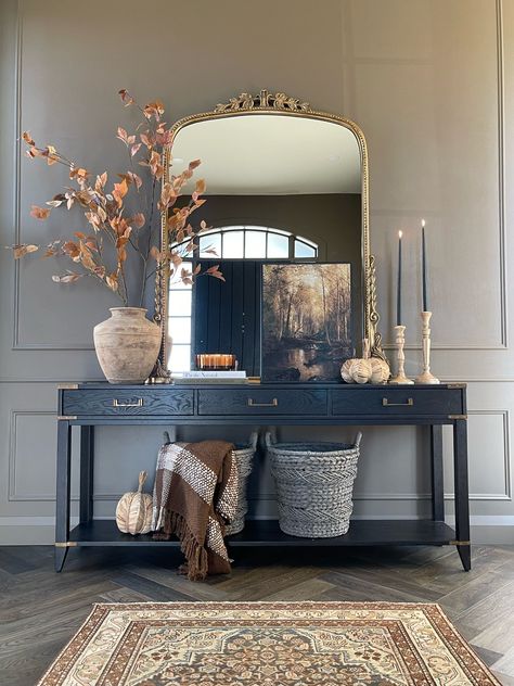 Dana Console curated on LTK Hallways Ideas, Salons Cottage, Gold Mirrors, Sideboard Decor, Console Table Styling, Console Table Decorating, Table Decorating, Entryway Table Decor, Console Table Hallway