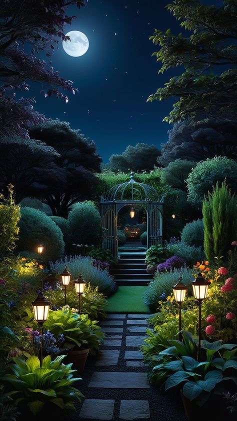 Night Garden Aesthetic, Candle Light Photography, Night Watercolor, Garden Night, Gallery Frame Set, Clip Art Frames Borders, Garden Aesthetic, Night Garden, Beautiful Art Pictures