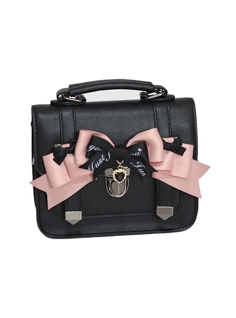 Japanese Style Landmine Girl Bowknot Heart Pendant Sweet Lolita JK Uniform Black Crossbody Cambridge Bag Cambridge Bag, Ladies Bag, Heart Bag, Japan Girl, Sweet Lolita, Black Crossbody, Types Of Bag, Black Square, Girls Bows