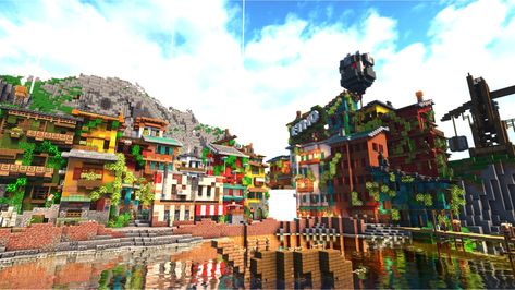 Minecraft Fantasy Build in Hermitcraft Bdubs Hermitcraft Builds, Hermitcraft Builds, Hermitcraft Season 8, Minecraft Hermitcraft, Minecraft Kingdom, Cyberpunk Inspiration, Mc Ideas, Mc Builds, Shopping District