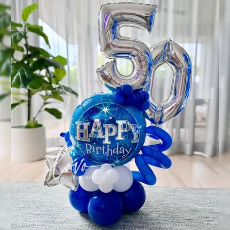 💙 50th Balloon Bouquet 💙 . . . #Lovoballoonbouquets #lovoballoonsandgifts #lovoballoon #balloonbouquet #balloonmarquee #numberballoon #balloonstack #balloonart #premiumballoondisplay #brisbaneballoons #brisbaneballoonartist #balloonartistaustralia #smallbusinessaustralia #ballooninspo #qualatex #qualatexballoons #sempertex #decrotex #50thballoonbouquet #50thbirthdaypartyideas #blueandsilverballoons Qualatex Balloons, 50 Balloons, Balloon Display, Balloon Twisting, Number Balloons, Balloon Art, 50th Birthday Party, Balloon Bouquet, Blue And Silver