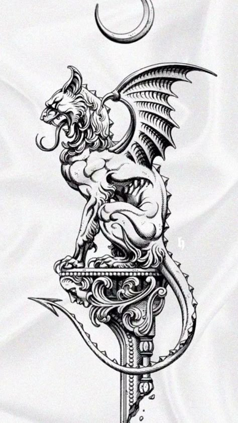 Gargoyle Tattoo, Backpiece Tattoo, Medieval Tattoo, Engraving Tattoo, Mythology Tattoos, Gothic Tattoo, Dark Art Tattoo, Tattoo Art Drawings, Dark Tattoo