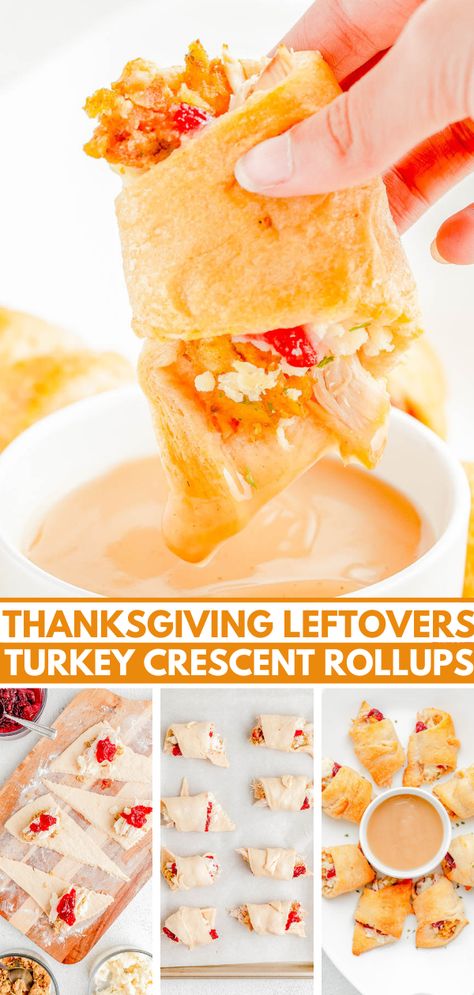 Thanksgiving Leftovers Turkey Crescent Rolls — Looking for a recipe to use a variety of your Thanksgiving leftovers? These stuffed crescent rolls are QUICK and EASY to make using leftovers from your Thanksgiving dinner including turkey, stuffing, mashed potatoes, and gravy! It’s a flexible recipe so feel free to use the leftovers you have on hand to make these crescent roll rollups. Turkey Pot Pie Easy, Easy Leftover Turkey Recipes, Stuffed Crescent Rolls, Homemade Turkey Soup, Mashed Potatoes And Gravy, Potatoes And Gravy, Turkey Soup Recipe, Thanksgiving Leftover Recipes, Turkey Casserole