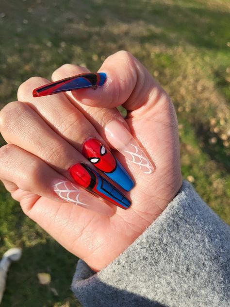 Spiderman Nails, Pretty Nail Designs Acrylics, Marvel Nails, Cute Acrylic Nail Designs, Pretty Nail Designs, Christmas Nails Acrylic, Acrylic Nail Art, Beach Nails, Minimalist Nails