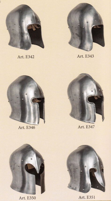 medieval helmets                                                                                                                                                                                 More Barbute Helmet, Chainmail Coif, Medieval Helmet, Fantasy Story Ideas, Medieval Helmets, Century Armor, Armor Clothing, Ancient Armor, Historical Armor