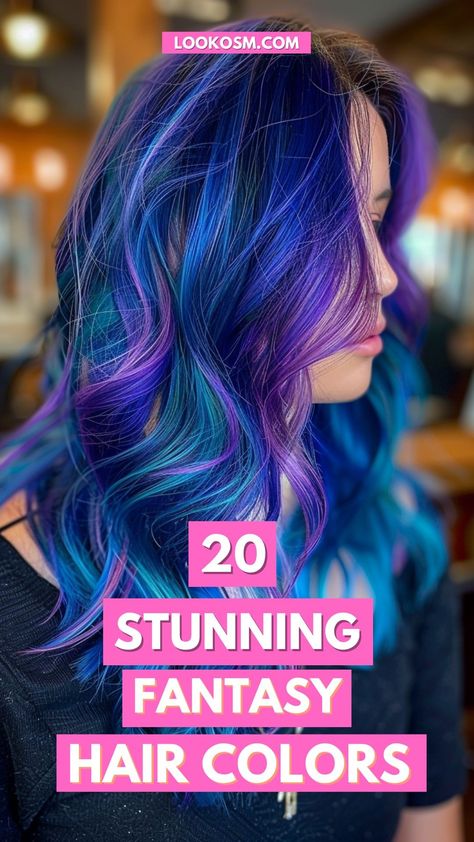 20 Stunning Fantasy Hair Colors for Wonderous Styles Fantasy Highlights Hair, Ombré Colored Hair, Smokestack Hair Color, Mermaid Colored Hair, Vibrant Hair Color Ideas Fun, Fantasy Colors Hair, Fantasy Hair Colors, Grey Hair Dye Ideas, Purple And Blue Hair Color Ideas