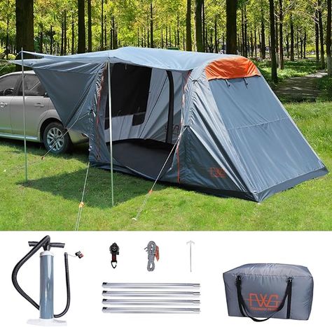 Amazon.com: FEIWOOD GEAR SUV Inflatable Tents for Camping, Easy Set up Car Tailgate Tent Waterproof with Tarps Portable Car Tents with 2 Doors for SUV MPV : Automotive Diy Tailgate Tent, Rav4 Car Camping, Car Roof Tent Camping, Tents That Attach To Suv, Rav4 Camping, Car Camping Rooftop Tent, Tents For Camping, Tailgate Tent, Camping Must Haves