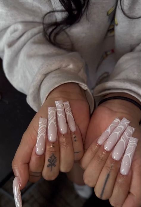 777 Tapered Square Nails, Grunge Nails, White Acrylic Nails, French Acrylic Nails, Long Acrylic Nails Coffin, Long Square Acrylic Nails, Unique Acrylic Nails, Bling Acrylic Nails, Pink Acrylic Nails