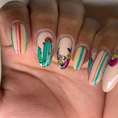 CLOSED UNTIL FURTHER NOTICE on Instagram: “Added those stripes last second & im so glad we did 🌵💕 Mission Control gel from @youngnailsinc  for the…” Succulent Nail Art, Cactus Nail Art, Succulent Nails, Tiny Cactus, Mission Control, Cute Cactus, Nail Jewels, Minimal Nails, Gel Nail Kit