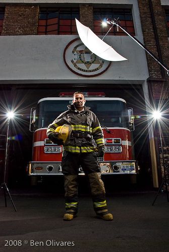 2  SB-600 full Power 1  SB-800 thru umbrella  lay out, settings and behind the scenes at: diagrama, post-proceso y detrás de cámara en:  www.benolivares.com/blog/2008/10/23/fotografia-de-bombero... Fire Department Photography, Firemen Pictures, Firefighter Photography, Factory Photography, Firefighter Calendar, Firefighter Girlfriend, Fire Hall, Firefighter Pictures, Fire Wife