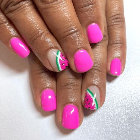 20 Juicy Watermelon Nail Ideas to Wear All Summer Long Nails Acrylic Coffin Spring, Spring Nails2023, Long Nails Art, Watermelon Nail Designs, Summer Holiday Nails, Watermelon Nail, Nail 2022, Watermelon Nail Art, Bright Pink Nails