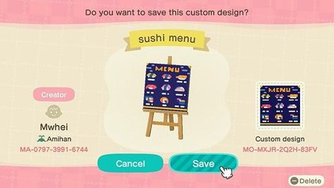 Anch Paths, Animal Crossing Ideas, Acnh Signs, Sushi Logo, Acnh Patterns, Motif Acnl, Sushi Menu, Animal Crossing Guide, Acnh Design