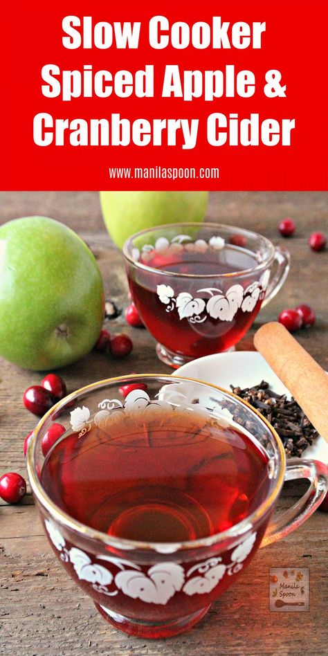 Crockpot Apple Cider, Cranberry Apple Juice, Crockpot Drinks, Cranberry Cider, Vegan Drinks Recipes, Cranberry Drinks, Apple Cider Recipe, Berry Recipes, Cranberry Apple