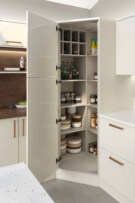 Model Dapur, Kitchen Larder, Desain Pantry, Corner Pantry, Kabinet Dapur, New Kitchen Cabinets, Kitchen Corner, Modern Kitchen Cabinets, Pantry Door