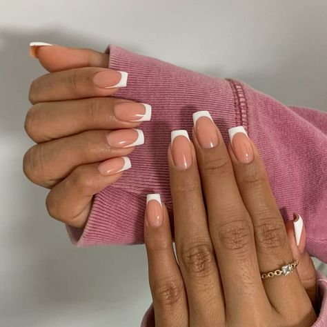 Peach And White French Tip Nails, Peach French Tips, Peach French Tip Nails, Peach Nail Designs, Ombre French Tips, White French Nails, White Tip Nails, Blue French Tips, Peach Nails