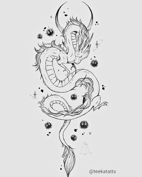 Dragon Sun Moon Tattoo, Medium Shoulder Tattoo, Unique Fantasy Tattoos, Mythical Beast Drawings, Haku Dragon Tattoo Wrap Around, Dragon Goddess Tattoo, Large Dragon Tattoo For Women, Anime Black And White Tattoo, Haiku Dragon Tattoo