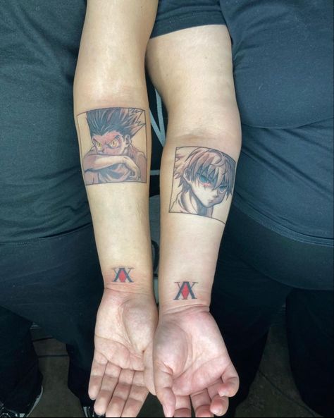 Hxh Matching Tattoos, Hunter Tattoo, Queen Tattoo, Sibling Tattoos, Pieces Tattoo, Kawaii Tattoo, Red Ink Tattoos, Sketch Tattoo Design, Tattoo Design Book