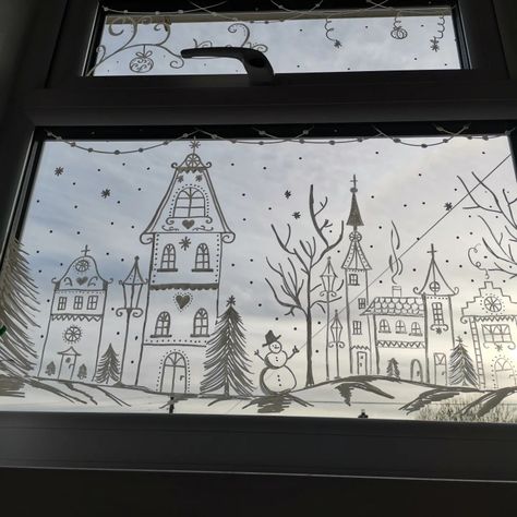 White Pen Window Drawing Christmas, Winter Chalkboard Art, Christmas Chalkboard Art, Christmas Window Painting, Window Mural, Window Drawing, Jesus Birthday, Winter Window, Winter Decorations Diy