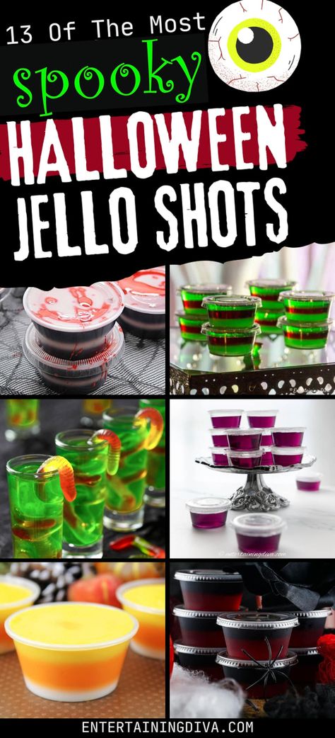 Alcohol Jello Shots, Halloween Party Menu, Halloween Jello Shots, Halloween Jello, Halloween Shots, Halloween Party Drinks, Halloween Parejas, Pudding Shots, Jello Shot Recipes