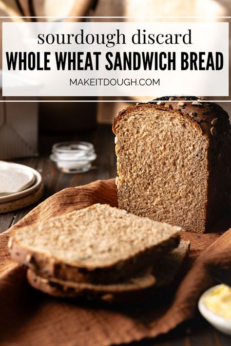 Whip up a soft and flavorful whole wheat sourdough discard sandwich bread in no time. Try our quick recipe for a homemade, same-day sensation. Makeitdough.com Whole Wheat Sourdough Starter Recipe, Sourdough Discard Loaf, Sourdough Discard Sandwich Bread, Discard Sandwich Bread, Whole Wheat Sandwich Bread Recipe, Whole Wheat Sandwich Bread, Wheat Sandwich Bread, Whole Wheat Sourdough, Sourdough Bread Sandwiches