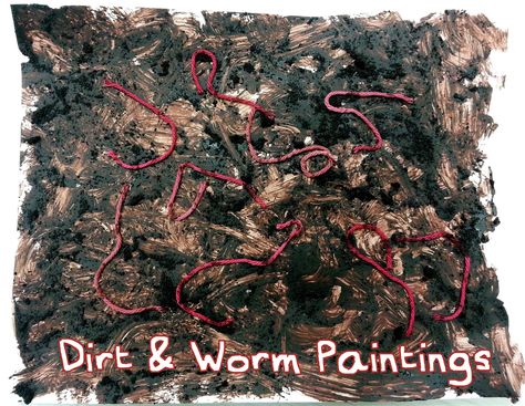 Dirt and Worm Paintings. Great sensory activity with dried coffee grounds, brown paint and pink yarn. Kids Nature Crafts, Worms Preschool, Worm Science, Dirt And Worms, Painting With Coffee, Worm Crafts, Forest School Activities, Woodland Nursery Wall Art, Crafts Painting