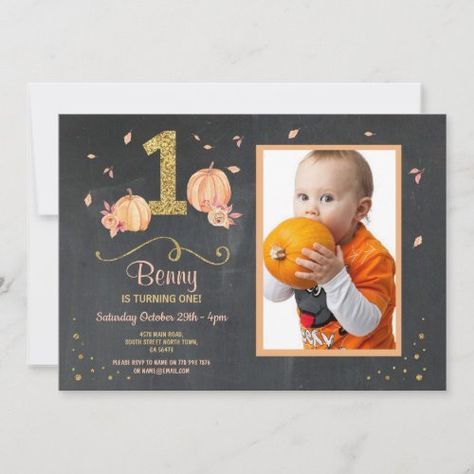 $1.98 | Pumpkin First One Birthday Fall Party Photo Invite #invitation, birthday, first birthday, pumpkin first birthday, fall, autumn, harvest festival, pumpkin one, pumpkin, 1st Pumpkin Birthday Invitation, First Birthday Pumpkin Invitations, Birthday Pumpkin, Pumpkin First Birthday, Autumn Festival, Turning One, Autumn Harvest, Harvest Festival, Party Photo