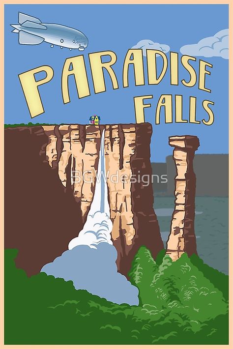 Paradise Falls Travel Poster by BGWdesigns Deco Disney, Paradise Falls, Craft Images, Fall Travel, Poster Poster, All Poster, Greeting Card Design, Disney Wallpaper, Tag Art