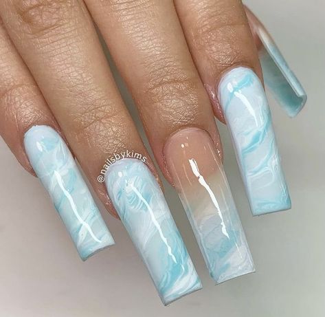 Summer Nails Extensions, Nails Inspo Light Blue, Baby Blue Marble Nails, Light Blue Marble Nails, Marble Blue Nails, Blue Marble Nails, Light Blue Marble, Body Temple, Marble Acrylic Nails